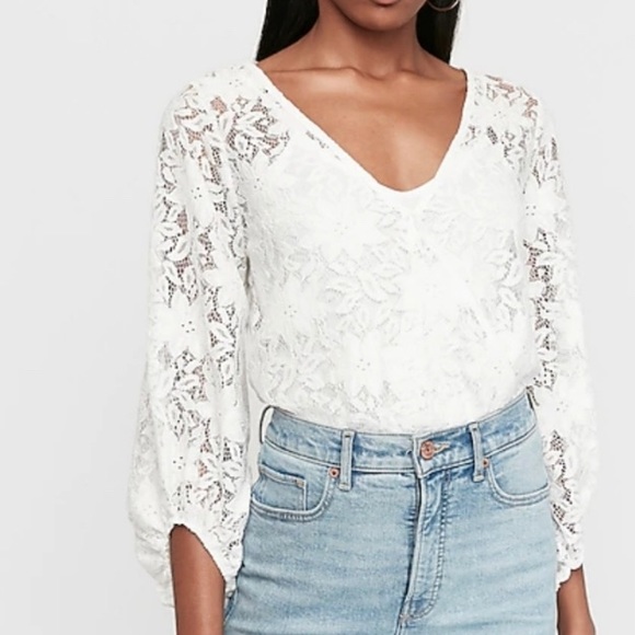 Express Tops - 👚 EXPRESS - Beautiful White Lace Thong Bodysuit